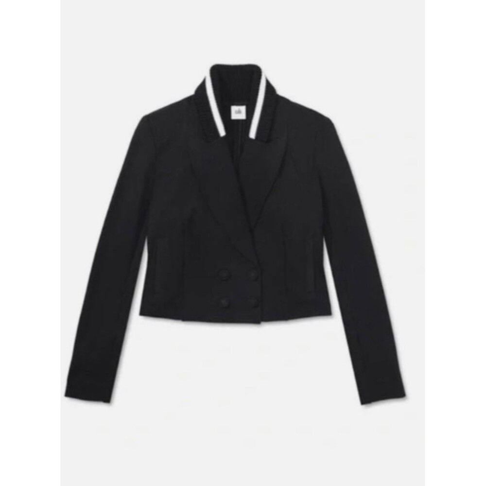 CABI Black Tie Jacket featuring a distinctive white striped collar
